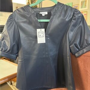 THML Women's Navy Puff Sleeve Blouse
